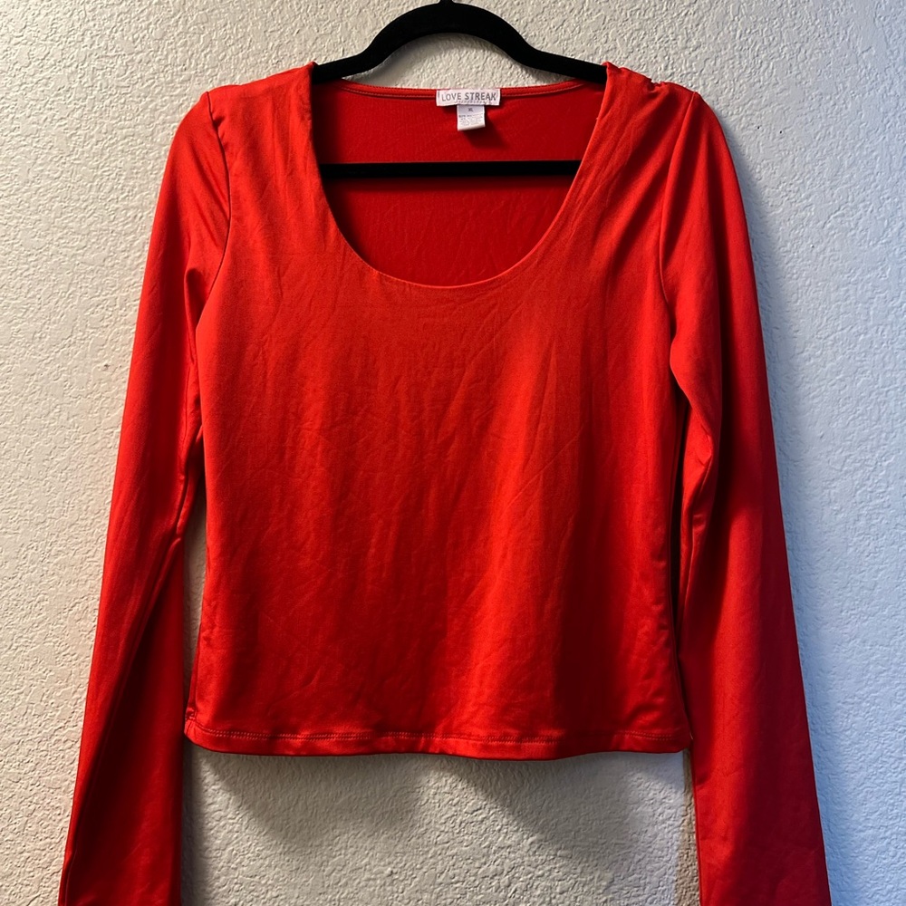 Red Long Sleeve Fitted Crop Blouse